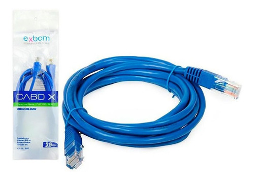 Cabo De Rede Patch Cord Cat5e Azul Com 3 Metros Exbom