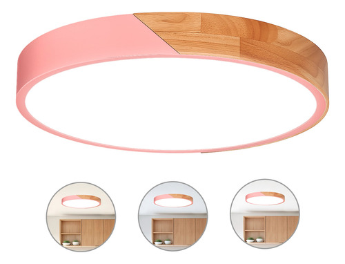 Plafón Techo Led 24w Metal Y Madera 40cm 3 Modos Iluminación