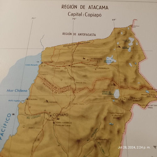 Mapa Región De Atacama 34x25cm. Imp. 1974 (Usado)