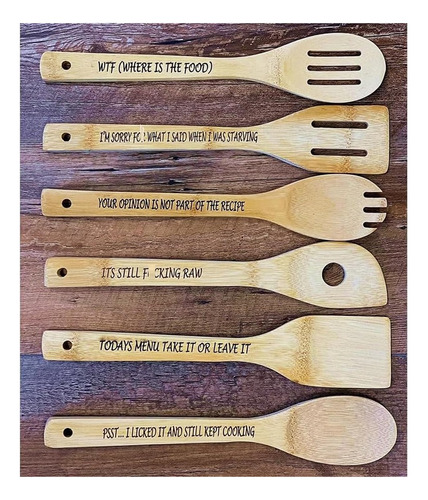 Conjunto De Colheres De Madeira Engraçadas, 6 Colheres De Co