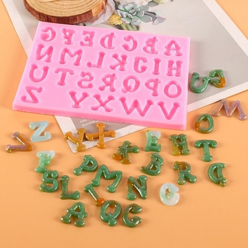 Molde Silicona Abecedario Mayúsculas Fondant Porcelana Color Rosa