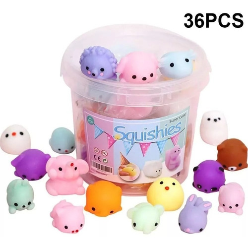 Pack Balde 36 Unidades Squishys Antiestrés Juguete Surtidos