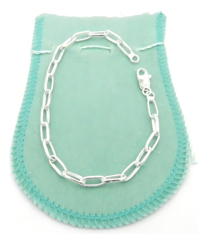Pulseira Masculina 19cm 4mm Largura Folhada Prata Pl237 Comprimento 19 Cm