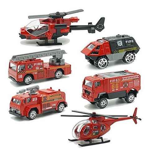 Jqgt Fire Engine Toy Rescue Playset Emergency Vehicle 6 Pcs 