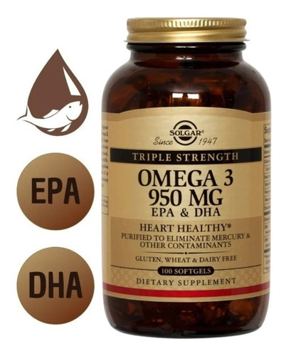 Omega 3 Triple Strength 950 Mg (100 Soft) Solgar Sabor Sin Sabor