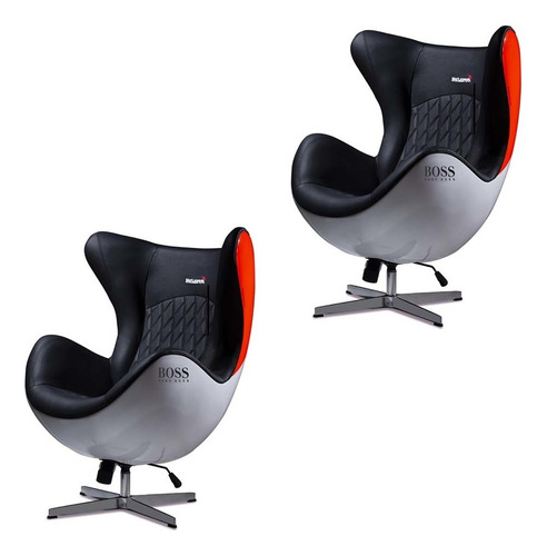 2 Poltronas Decorativas Egg Chair Mp4 Sn 88 Branco/vermelho