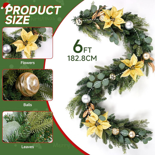 Guirnalda De Navidad Artificial Luces Esferas Doradas Hogar Verde Luces