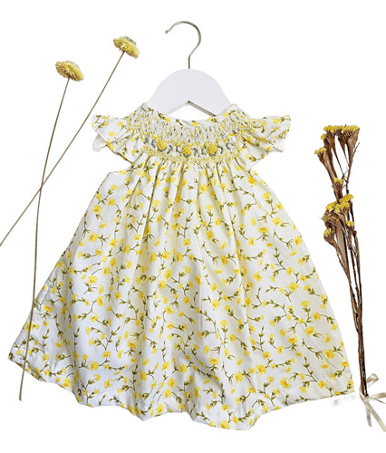 Vestido Bebe Niña Punto Smock Bordado 1 Año Bautismo Eventos