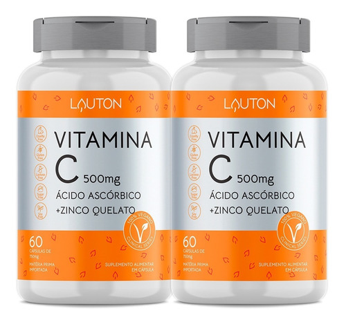 Vitamina C 500mg Pote Com 120 Cápsulas Lauton Nutrition