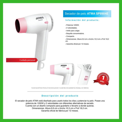 juguetitos electronicos | Secador De Pelo Atma Sp8904n de viajes