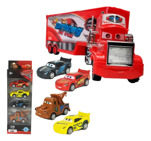 Cars Rayo Mcqueen 4 Carros + Camión Mula Niñera Mack Juguete