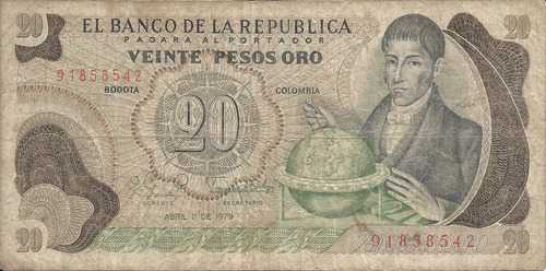 Colombia 20 Pesos Oro 1 De Abril 1979