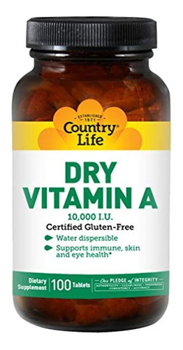 Country Life Dry Vitamina A, 10000 Ui  100 Tabletas