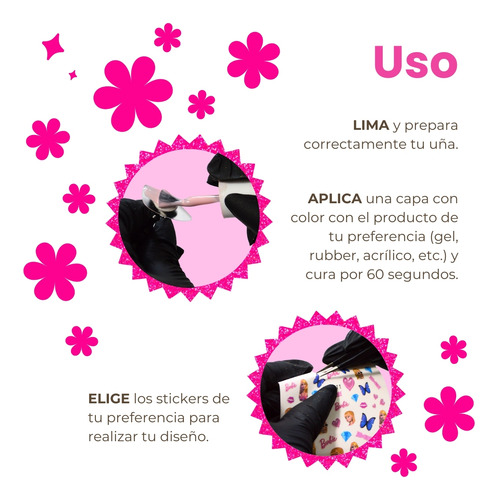 Stickers/pegatinas Para Uñas De Barbie 3 Plantillas +200pz