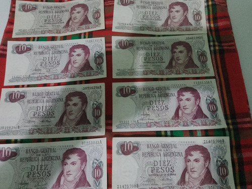 8 Billetes De 10 Pesos Ley 18188 Impecables 