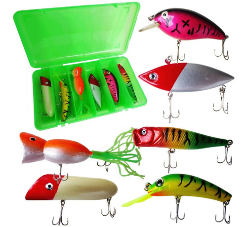 Kit Combo 6 Señuelos +caja Gavetero Pesca Tararira Doradillo