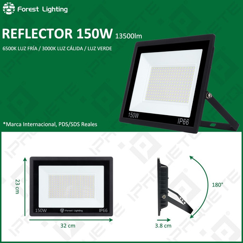 Imagen 4 de 7 de Packx2 Reflector Led 150w Exterior Proyector Luz Fría Cálida