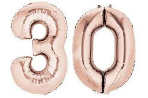 Balões Metalizados Números 3 E 0 Rose Gold 40cm - 30 Anos