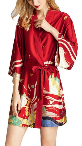 Abrigo Kimono Suelto Yukata De Seda Sintética Para Mujer