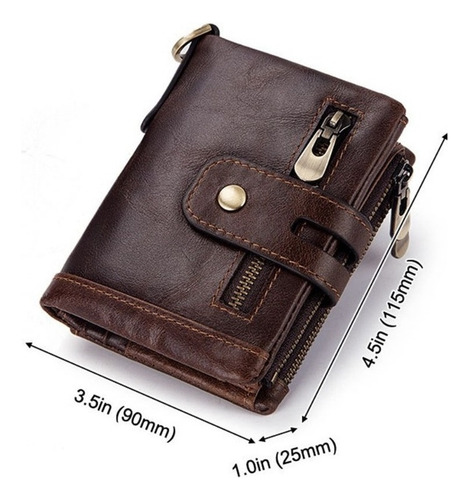 Cartera De Cuero Genuino Para Hombre Con Cadena Antirrobo Y