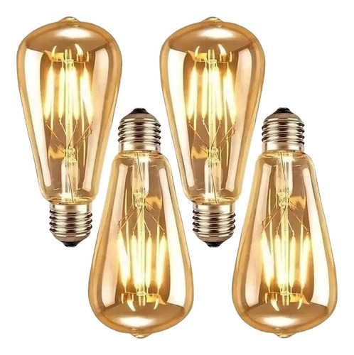 4 Lâmpadas Led Decorativa Vintage Retrô Filamento Âmbar St64