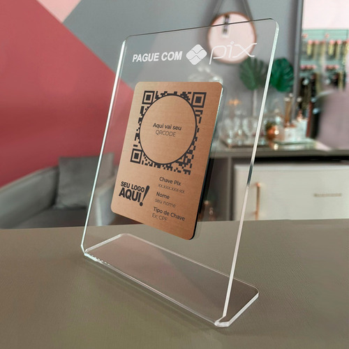 Placa Acrílico Cristal C/ Bronze Pix, Whatsapp, Google