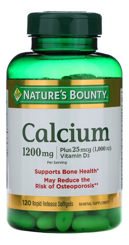 Nature's Bounty, Calcio Más Vitamina D3, 600 Mg, 120 Cápsulas Blandas De Liberación Rápida