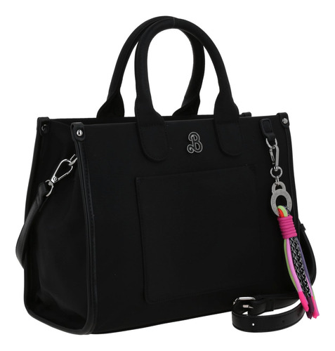 Bolso Tipo Satchel Barbie Gorétt Con Colgante Gia P25 Negro Floreado Níquel Negro