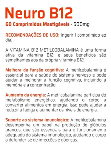 Neuro B12 Metilcobalamina 500mg Good Vit 60 Cp Mastigáveis Morango
