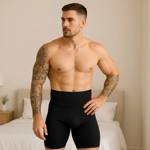 Bermuda Cinta Modeladora Masculina Compressão Cós Alto Forte Cor Preto Tamanho M