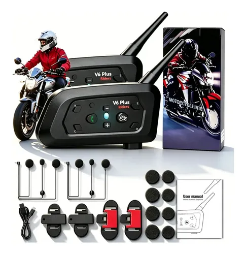 Par de Intercomunicadores V6 Plus Bluetooth 5.2 para Capacete de Mot