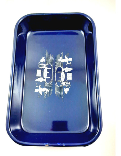 Asadera Enlozada Antigua Capea Decorada 31 Cm Largo Azul