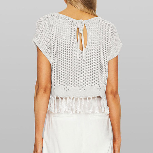 Blusa Tipo TĂșnica Holgada Con Cuello Redondo Y Flecos Para