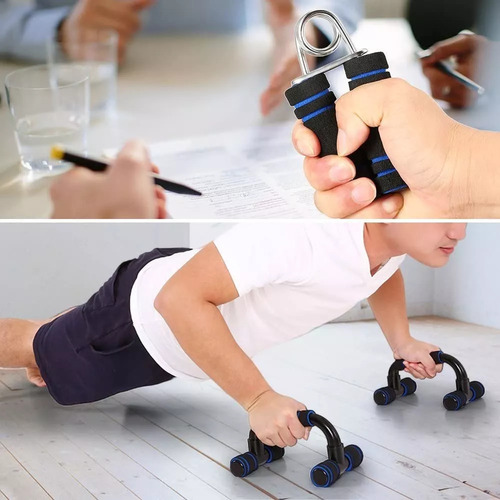 Kit Rodillo Abdominal Barras Push-up Cuerda Ejercitador Mano