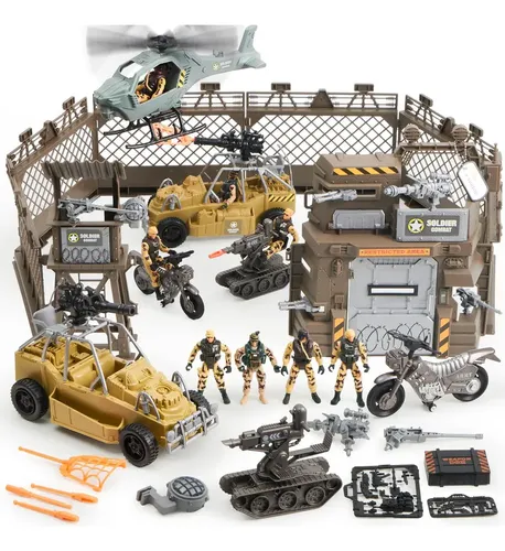 Set De Juguetes De Base Militar Con Tanques, Aviones, Soldados Y Mapa De Batalla, Vehículos De Fricción Y Accesorios, Para Niños 3+