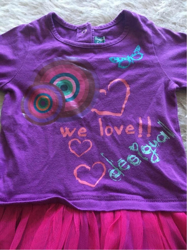 Remera Manga Larga Desigual Bebé Nena Violeta Con Tul Rosa (Usado)