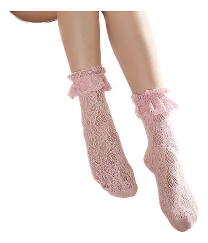 A Calcetines Medianos De Encaje Y Encaje De Color Liso Para