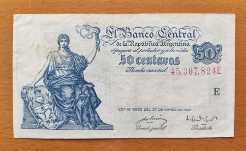 Antiguo Billete De Argentina 50 Centavos 1947