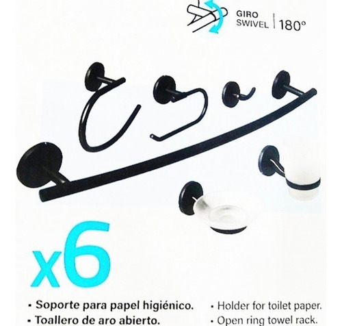 Accesorio De Baño 6 Piezas Metalico Negro