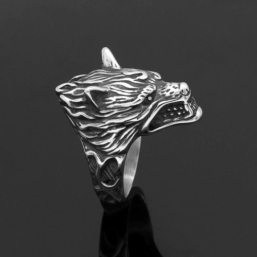 Anillo Cabeza De Lobo - Ajustable Para Hombre O Mujer