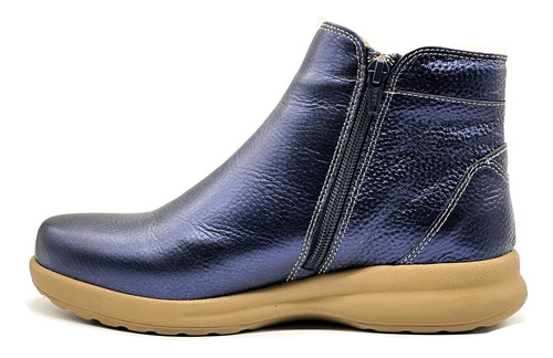 Bota Botineta Cuero Mujer Doble Cierre Liviana Azul