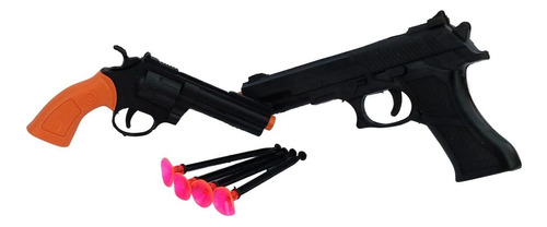 Brinquedo Pistola Lança Dardo 20cm 06 Peças Duplo Preto