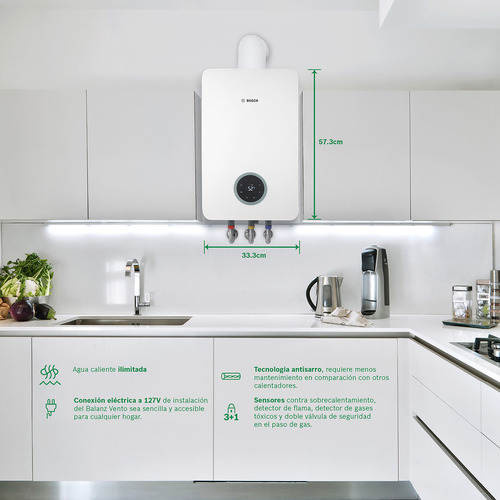 Calentador de Agua Instantáneo Modulante a Gas Natural, 20 Litros por Minuto, Para 4 Regaderas, Wifi (Accesorio por separado) , Balanz Vento Marca Bosch