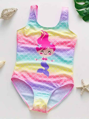 Traje De Baño Para Niñas Con Estampado De Sirena