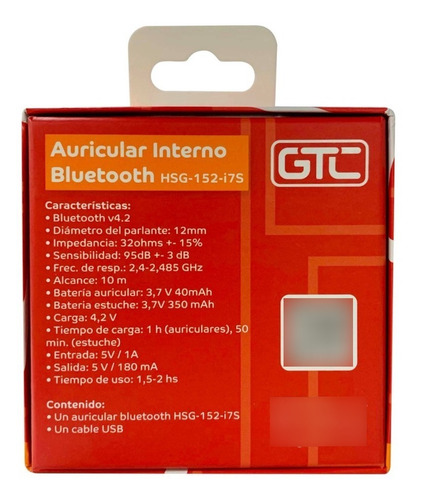 Imagen 3 de 4 de Auricular Bluetooht Blanco In-ear Inalámbrico Gtc Hsg 152