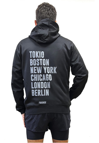 Polerón Hoodie Forrado Marathon Majors Negro Finisher