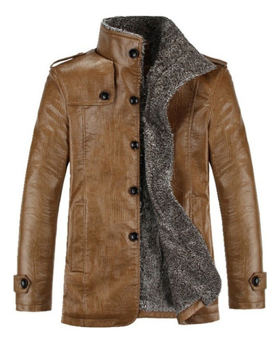 Chaqueta De Cuero Pu Engrosada Con Cuello Alto Para Hombre