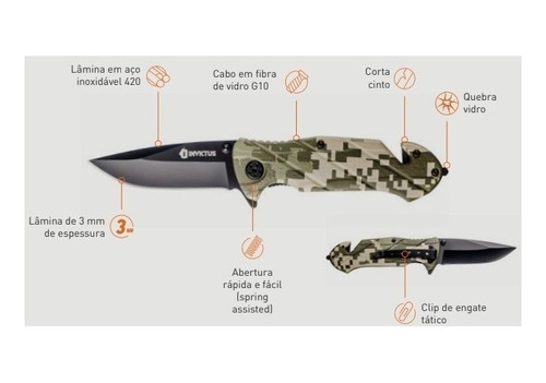 Canivete Tático Squad Militar Camuflado Invictus Caça Tatica