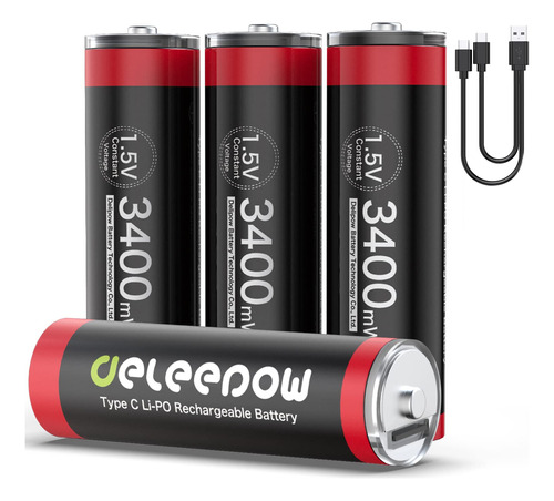 Deleepow Paquete De 4 Baterias Aa Recargables Por Usb, Bater