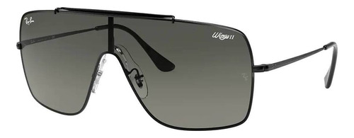 Óculos de sol Ray-Ban Wings II Standard armação de metal cor polished black, lente grey de plástico degradada, haste polished black de metal - RB3697
